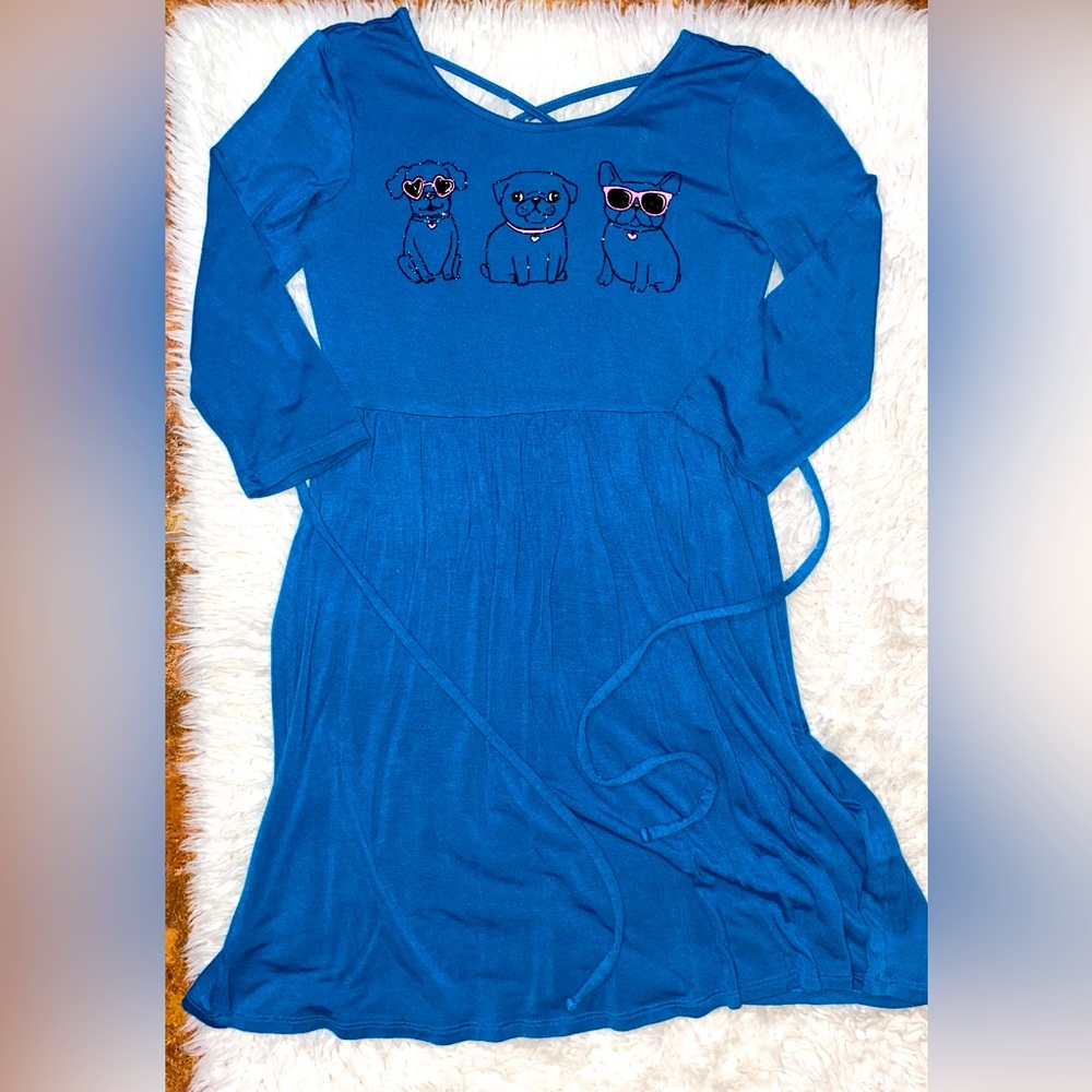 Half sleeve Teal Puppy Dress (Justice)